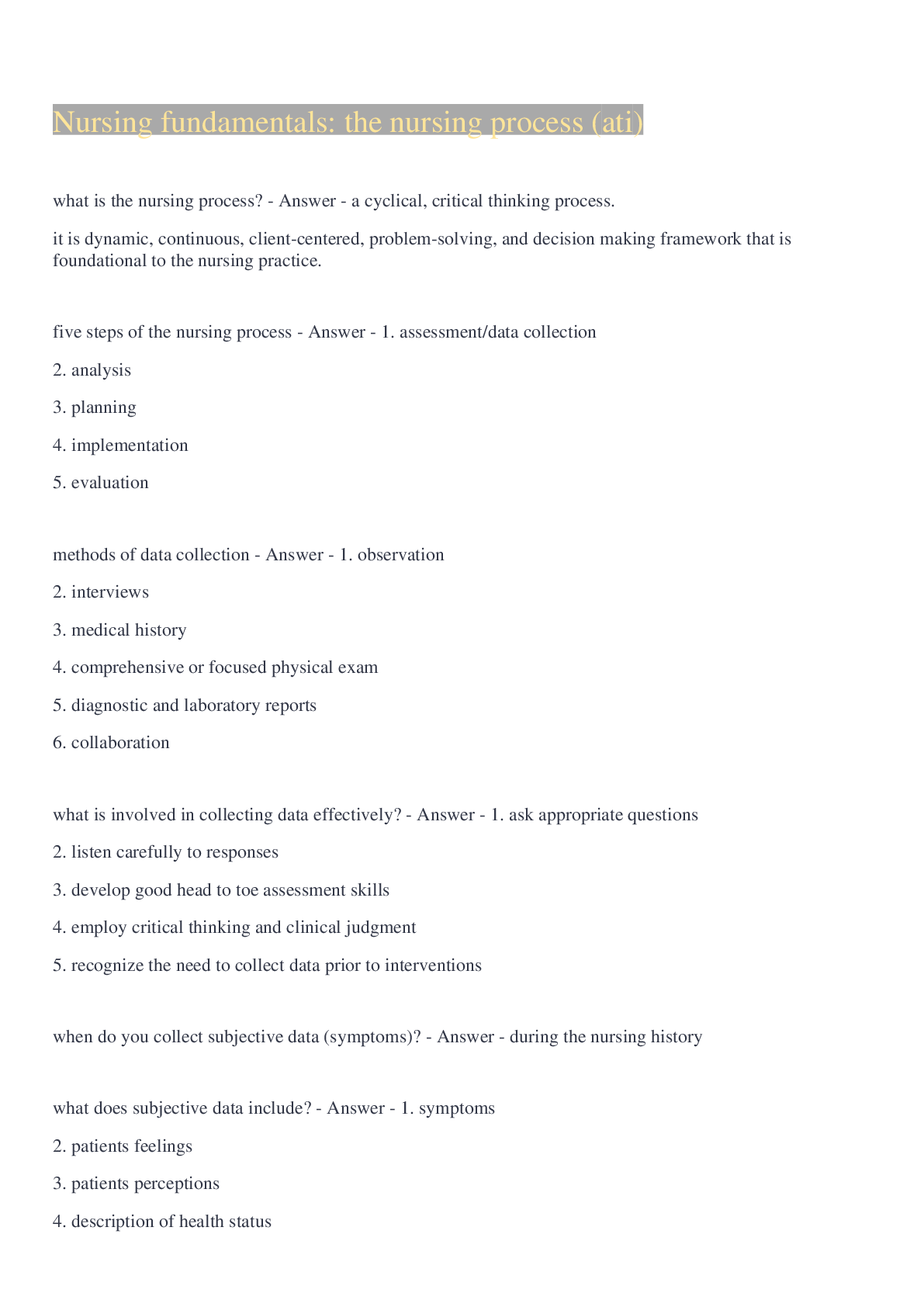 Preview image of Nursing fundamentals: the nursing process (ati) document